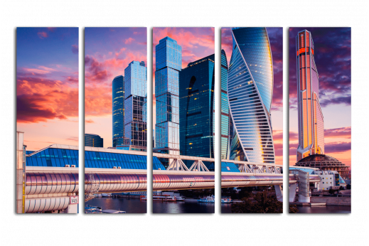 Модульная картина Москва-Сити на закате